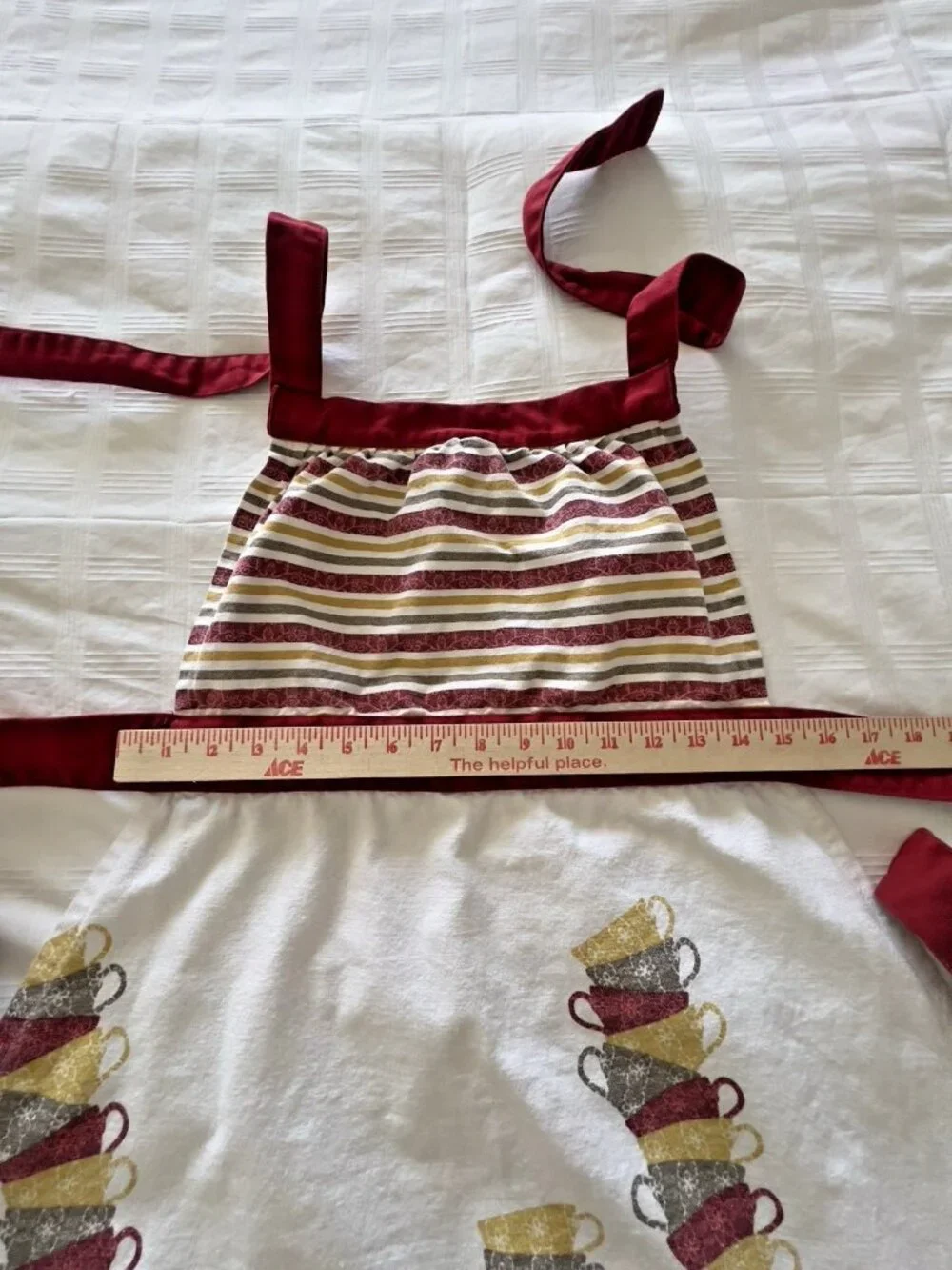 Threshold Apron Coffee Tea Cups 100% Cotton Kitchen Cooking Cafe Burgundy Stripe